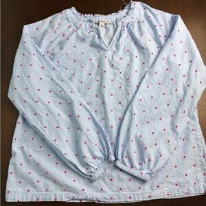 Croft & Barrow Sky Blue Blouse with Pink Polka Dots